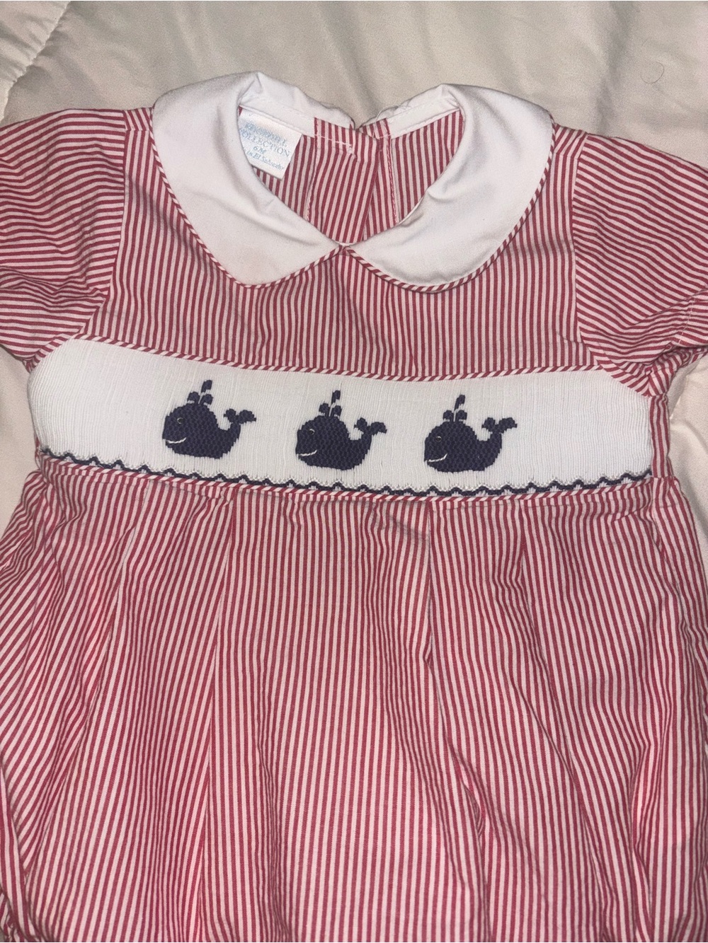 Red Striped Smocked Whale Bubble